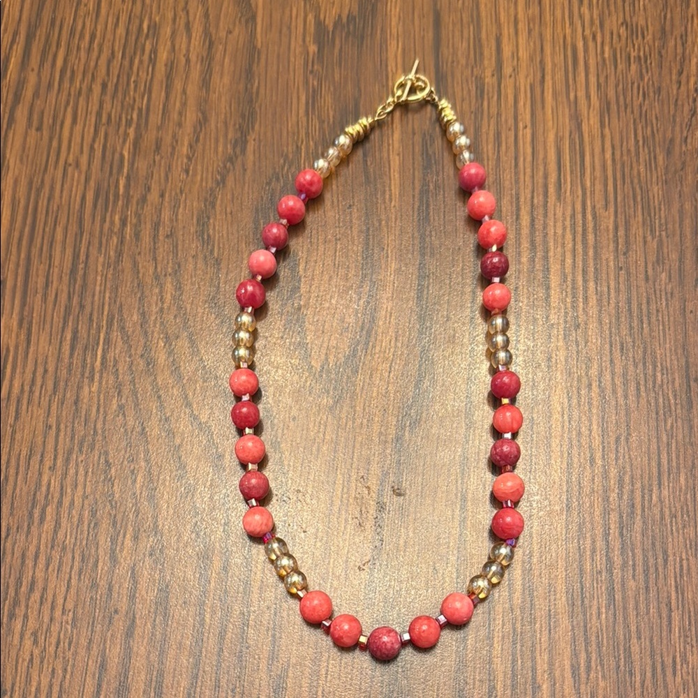 Elegant Coral and Gold Beaded Necklace